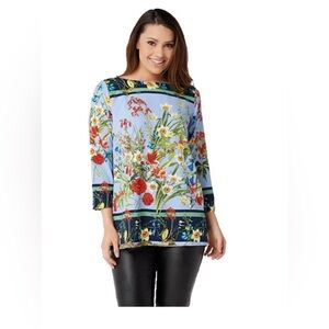 Linea by Louis Dell'Olio blouse printed with BRILLIANT Florals. NWOT NEW Sz 18 💐